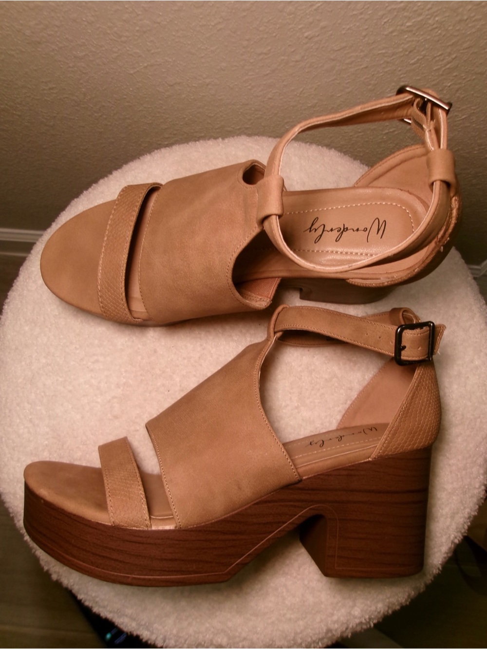Wonderly Tan Platform Block Heel Sandals
